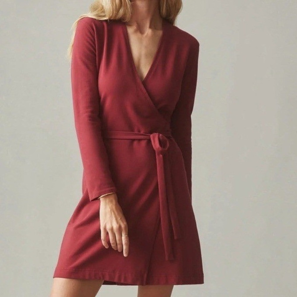 American Giant Wrap Dress NWOT Womens M French Terry Knee Length Red Long Sleeve